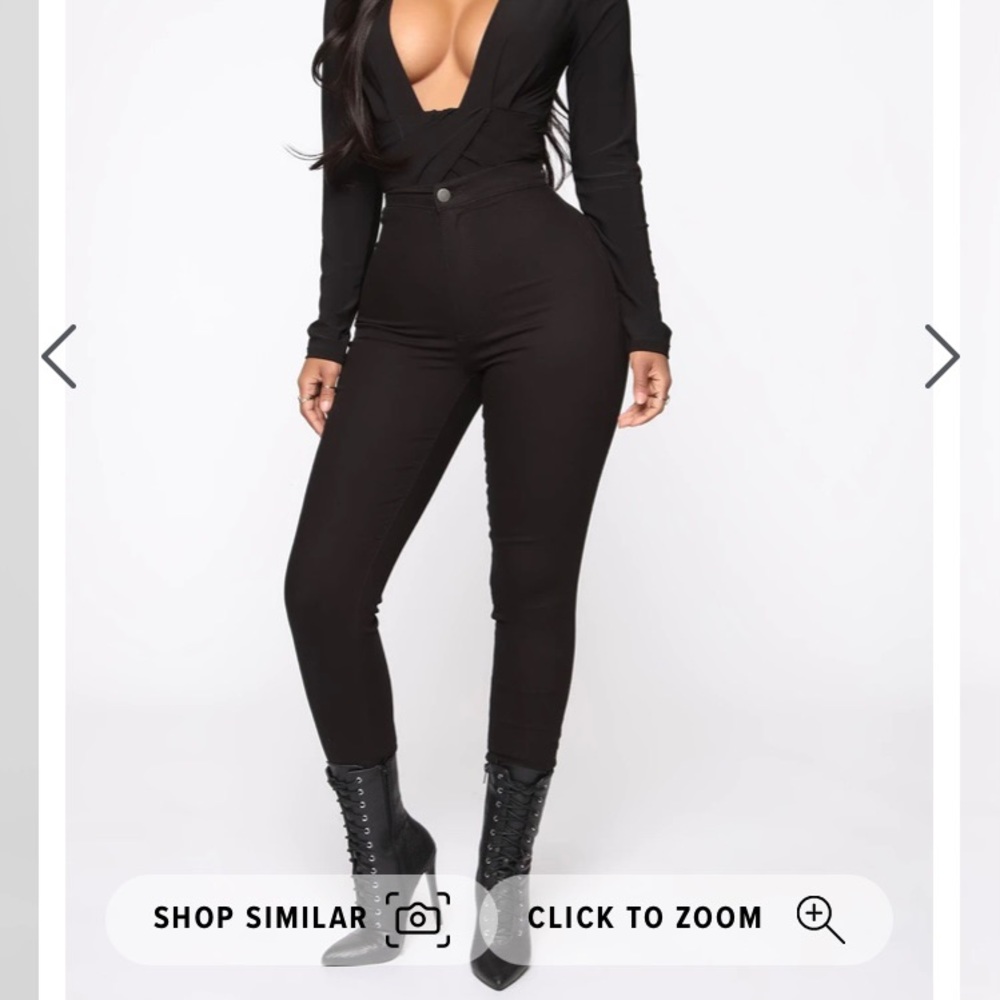 Super high waist black denim skinnies.